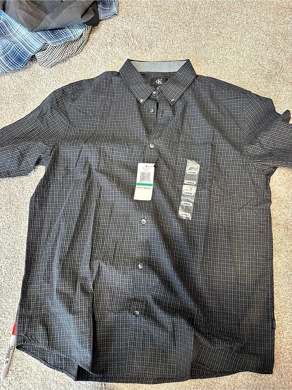 Set of two Calvin Klein Checkered Cotton Button Down in Black & Gray Size Large